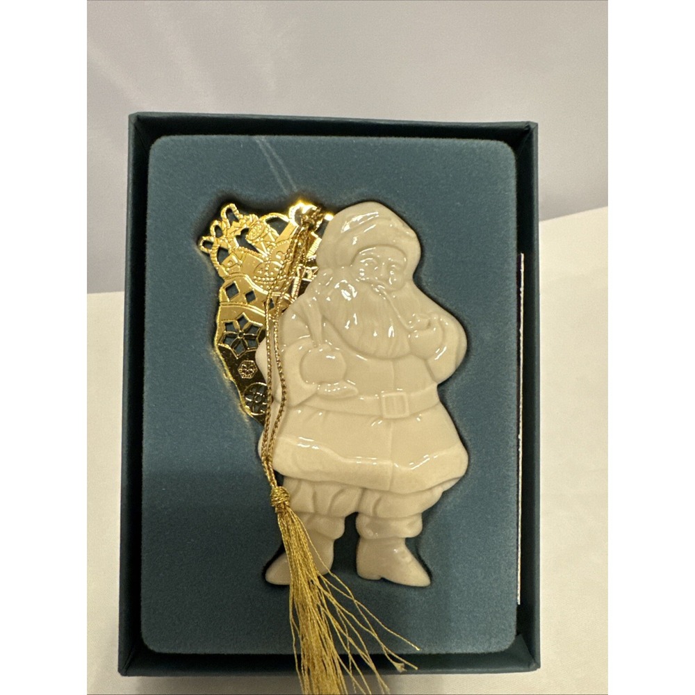 Lenox Santa Claus Toy Bag‎ Christmas Ornament Porcelain Gold Tone
